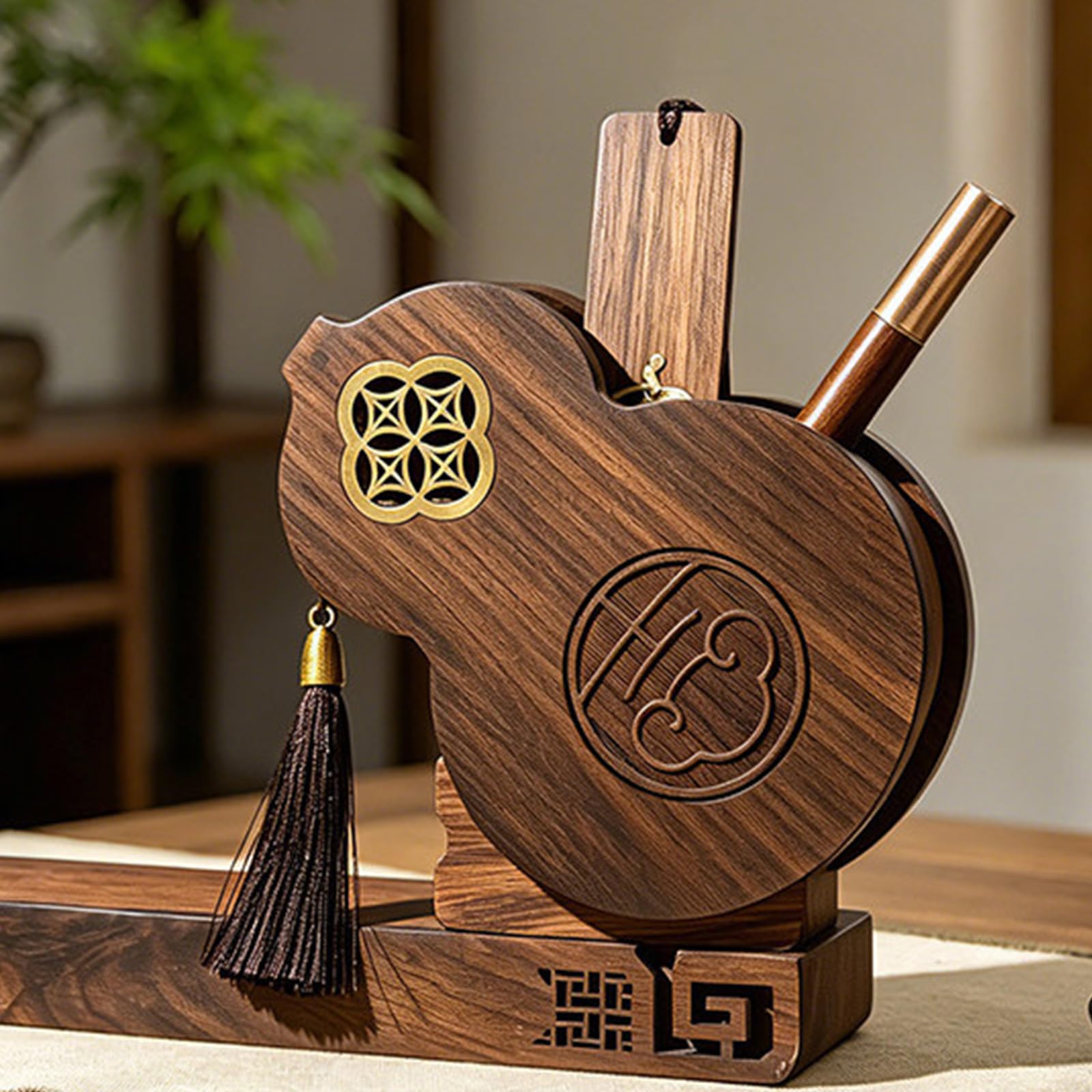 Chinesisch inspiriertes Stifthalter Set aus Holz, B