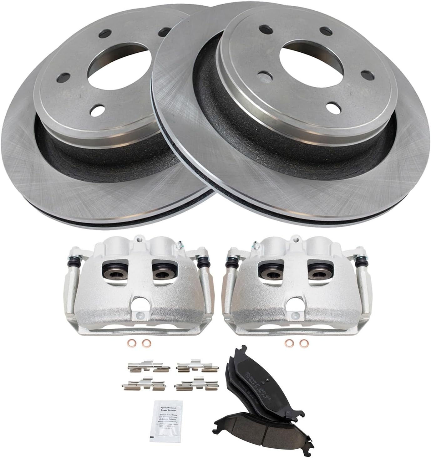 TRQ Rear Brake Pad & Rotor Kit Brake Caliper Brake Pads Brake Rotor Ceramic Vented Compatible with 2012 Ram 1500