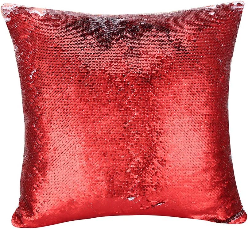 Tiaronics Magic Reversible Sequins Mermaid Pillow Cases Throw Pillow Covers Decorative Pillowcase 4040cm(1616") (Red Sequins Man)