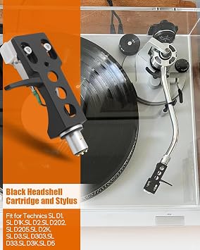 Black Headshell, AT-3600L Magnetic Cartridge Stylus Fit for Technics SL D1, SL D1K, SL D2, SL D202, SL D205, SL D2K, SL D3, SL D303, SL D33, SL D3K, SL D5