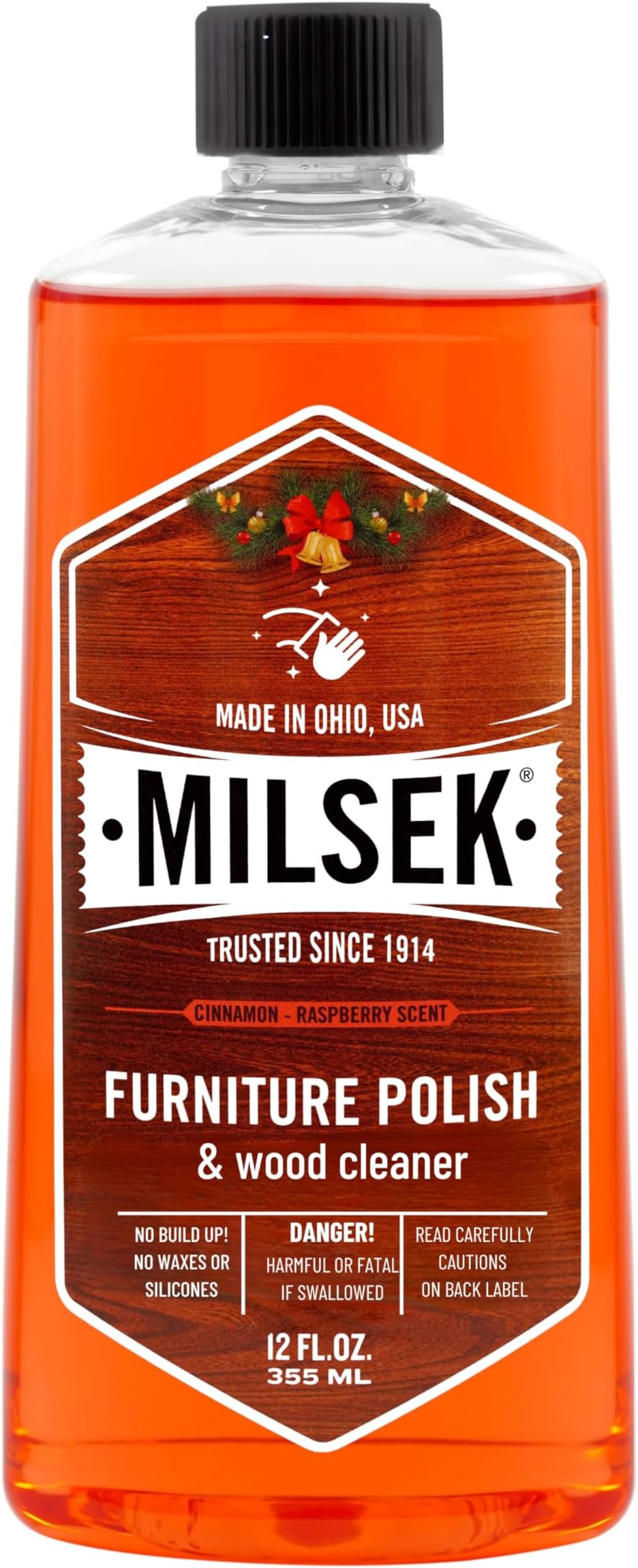 MilsekFurniture Polish and Cleaner with Cinnamon-Raspberry Scent (Holiday Oil), 12-Ounce, HO-12