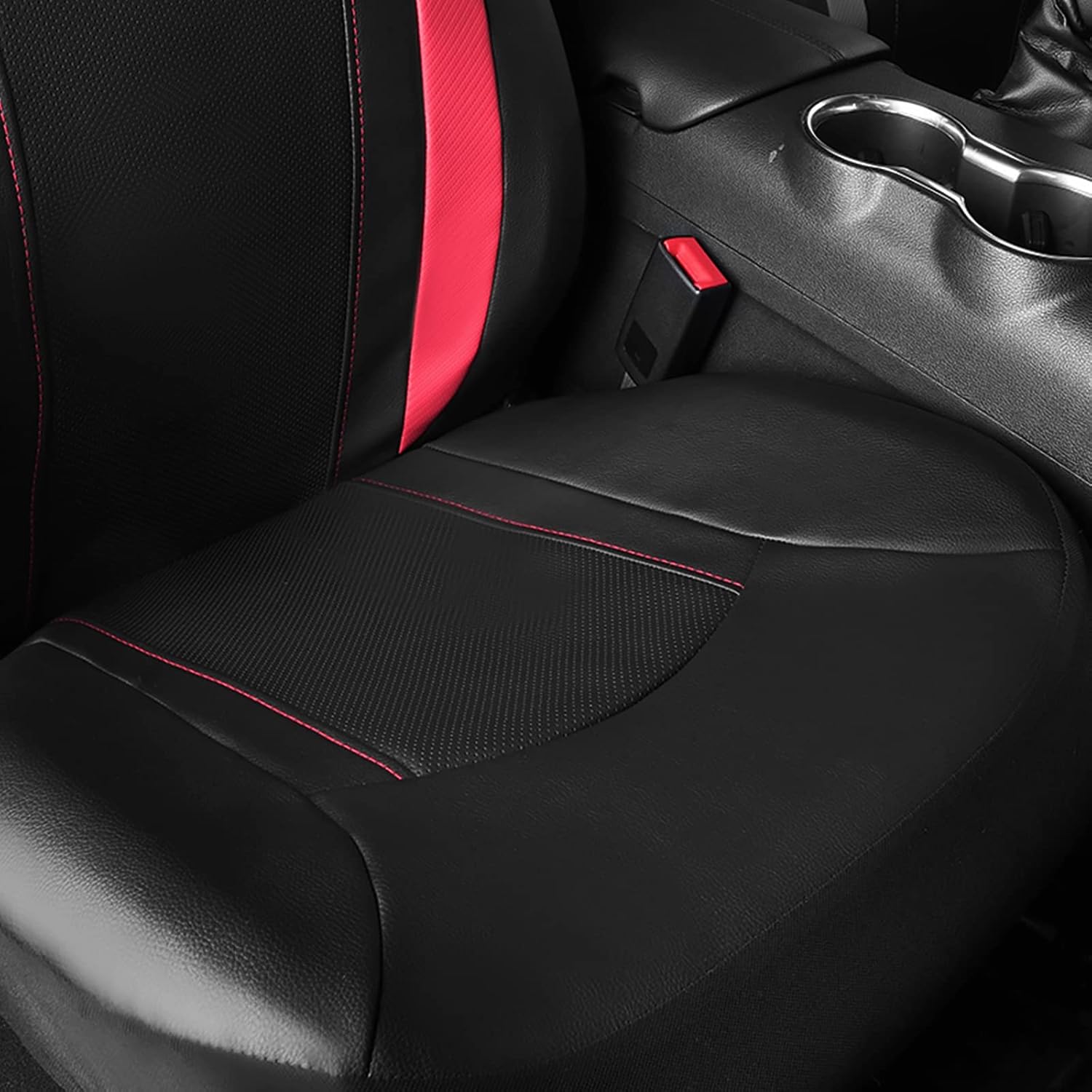 Outlet Sporty Carbon Fiber Leather Universal Bucket Car Seat Cover, Fit for Suvs, Vans, Sedans, Trucks, Airbag Compatible Carbon Leather High Back Car Seat Cover Front Seats only, Black Red