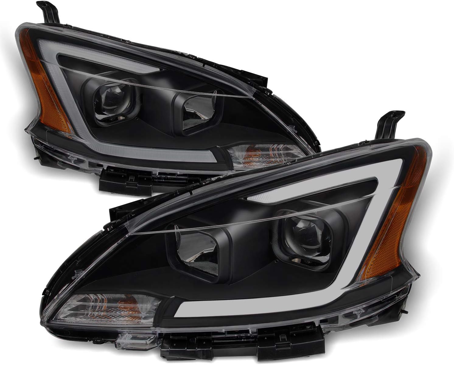 AKKON - Fits 2013 2014 2015 Sentra LED DRL Projector Front Black Bezel Headlights Headlamps Pair Left + Right