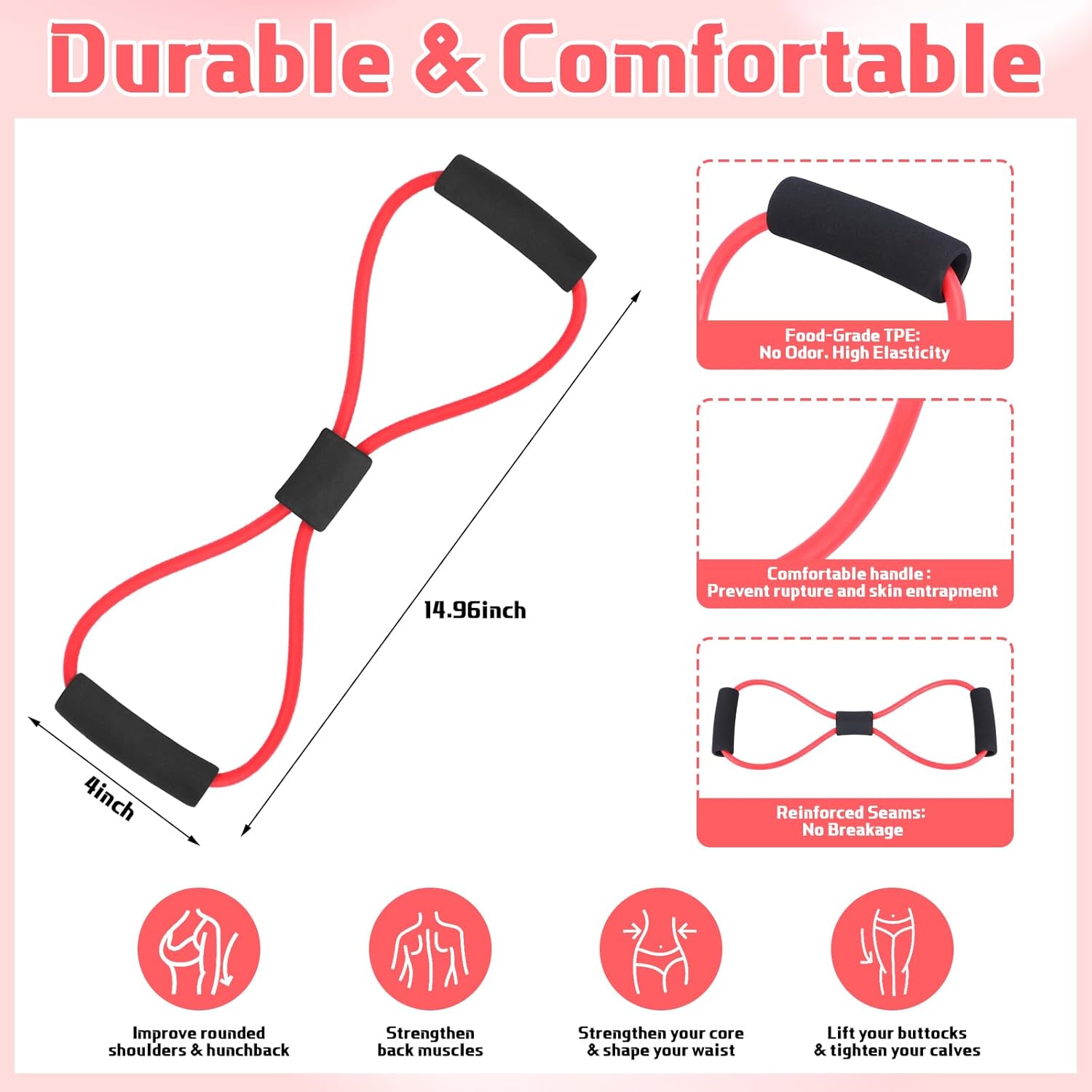 20 Pack Figure 8 Shaped Resistance Bands with Handles Bulk Exercise Fitness Bands Arms Shoulder Leg Stretching Gym Workout Equipment for Muscle Training Women Men