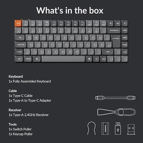 Keychron K3 Max - Clavier mécanique à profil bas 75 % QWERTY italien, touches PBT à double déclenchement, interrupteurs Gateron Brown remplaçables à chaud, sans fil 2,4 GHz/Bluetooth 5.1 - 9
