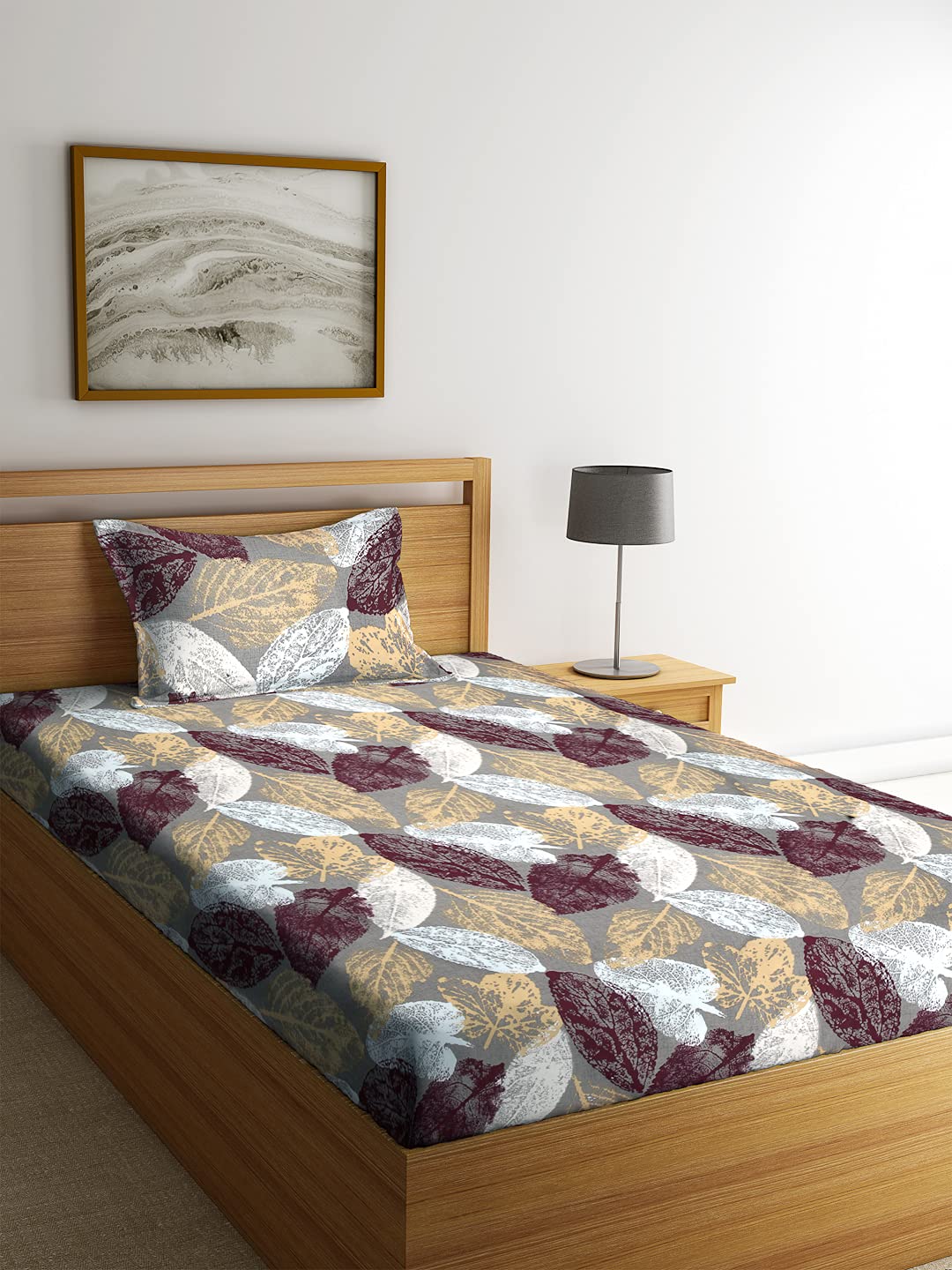 KLOTTHE Cotton Bed Sheet with One Pillow Cover Set for Single Bed Grey