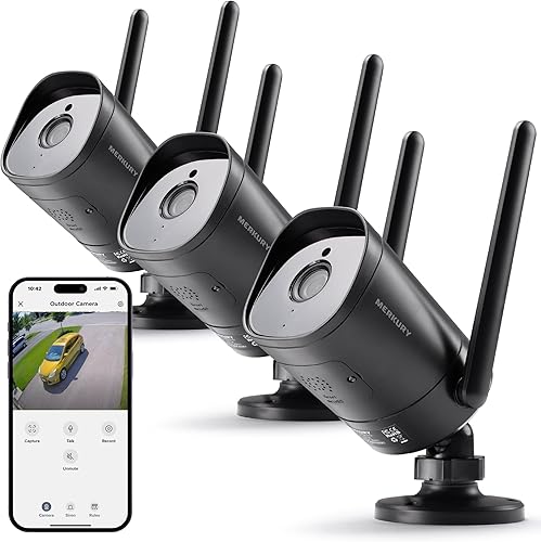 Merkury Smart Cámara de seguridad para exteriores, 1080p HD, detección de movimiento, audio de 2 vías, visión nocturna, resistente a la intemperie,