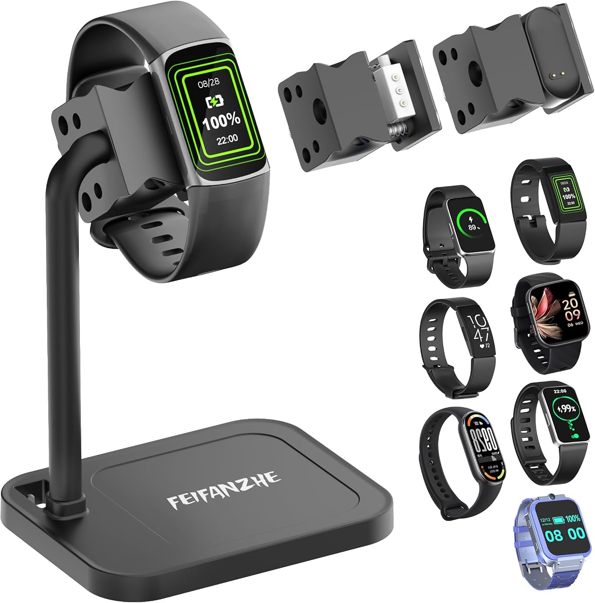 Adjustable Universal Smart Watch Dock & Fitness Tracker Stand, Watch Charging Base, Compatible with Samsung, Xiaomi, Amazfit & Fitbit, FITVII, RUIMEN, Fitpolo, Fire-Boltt(03S-B)