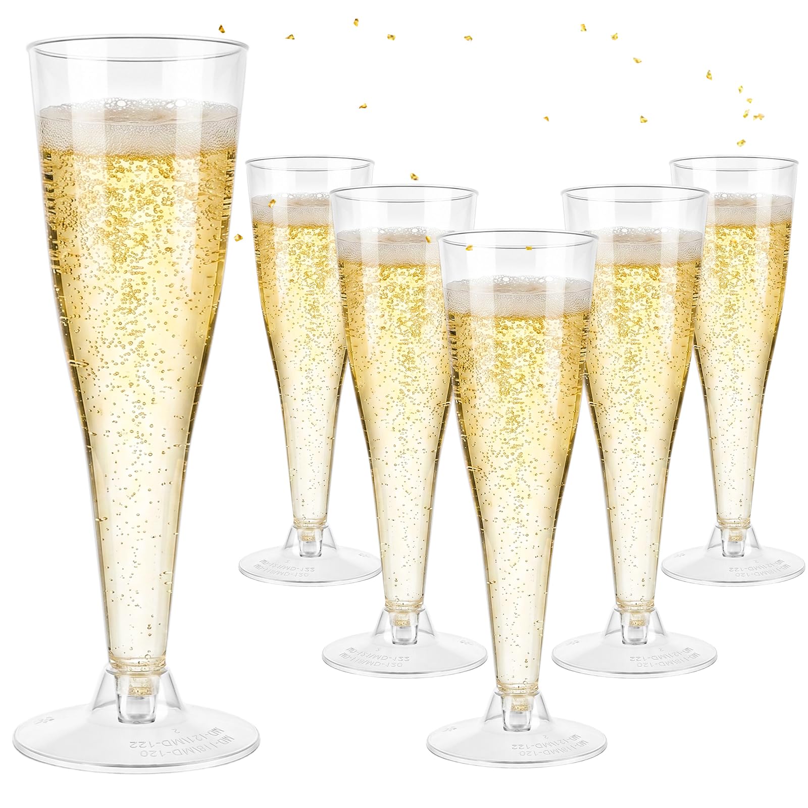 Ligseax 25 Pcs Premium Clear Plastic Champagne Flutes, 135ml/4.7oz Reusable