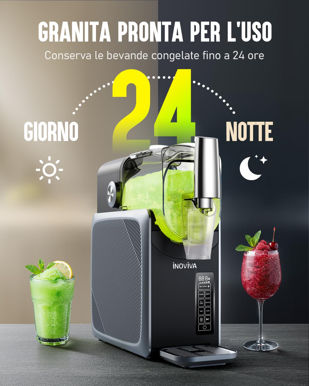 INOVIVA Machine à Granités 2,6 L,Slush Machine sans Glace, Granités à Domicile avec Autonettoyage, 5 Modes Préréglés, Slushies, Milkshakes, Frappés et Cocktails Congelés