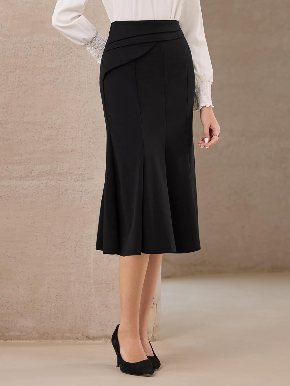 Women's Midi Mermaid Skirt Work High Elastic Waisted Fishtails Skirts - Image 4