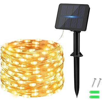 Dalugo Solar Fairy Lights Outdoor 50 LED 5 m Warm White Fairy Lights Solar Outdoor Weatherproof Copper Wire for Garden Patio Yard Tree Party Birthday Wedding Christmas [Energy Class G]