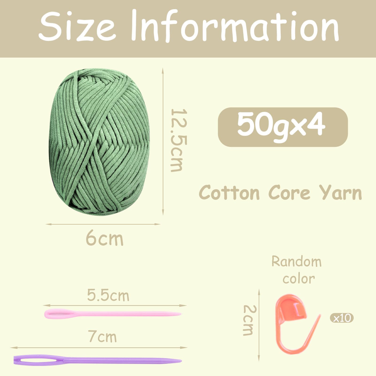 Chunky Cotton Wool Yarn for Crochet Beginners - 4x50g Amigurumi Yarn with Accessories, Easy Crochet Starter Kit Sage Green - Image 2