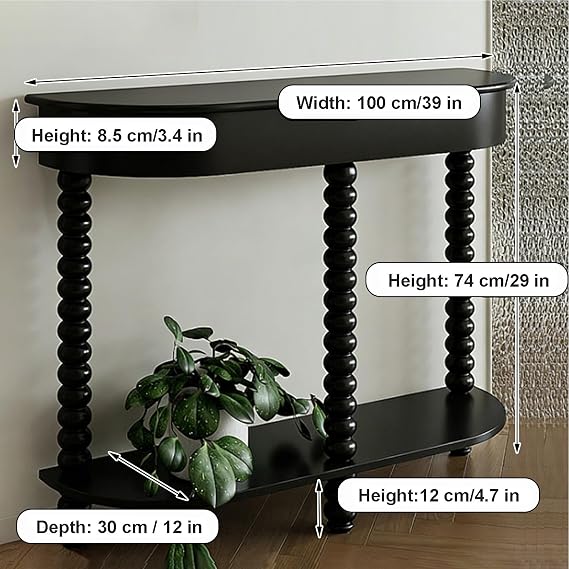 Black Entryway Table, Farmhouse Console Table with Double Storage, Wood Stylish Furniture for Living Room Entryway and Couch Side