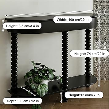 Black Entryway Table, Farmhouse Console Table with Double Storage, Wood Stylish Furniture for Living Room Entryway and Couch Side