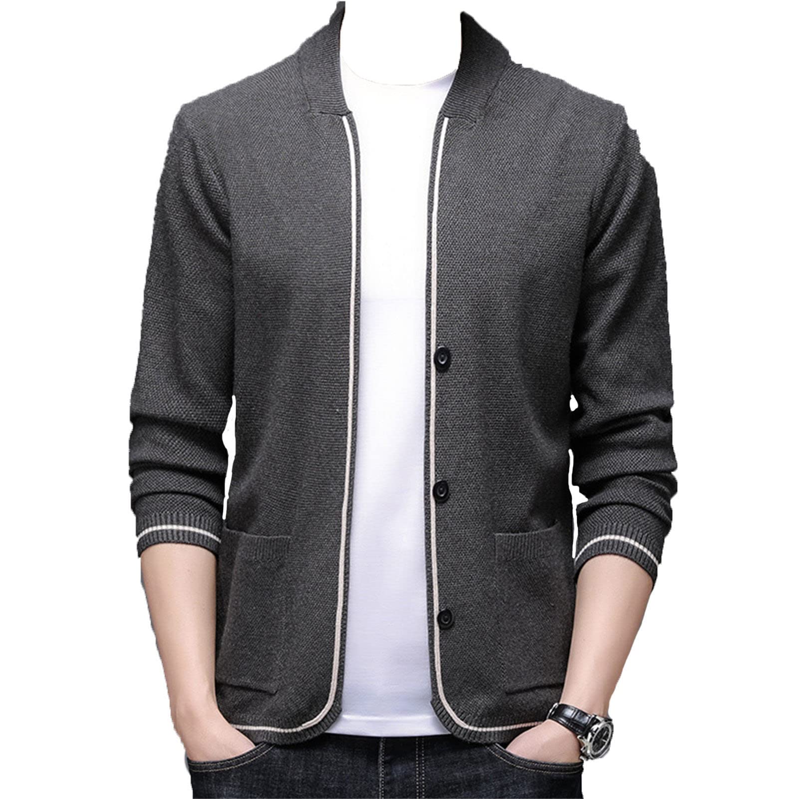 Men'sCardigan Sweater Spring/Autumn Men'sStand-Up Collar Thin Knitted Jacket Slim Casual Trendy Top Knitted Jacket