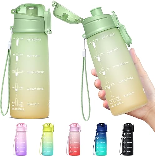 Y&3 Botella de agua deportiva motivacional de 32 onzas y 24 onzas con marcador de tiempo, plástico Tritan libre de BPA, tapa abatible a prueba de