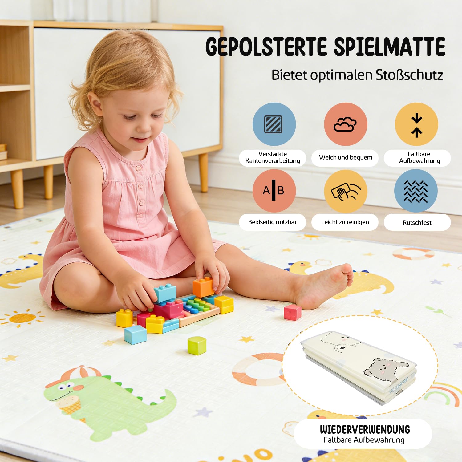 Parc Bébé 120x120 avec Tapis, Parc Bebe Jusqu'à 40 KG, 300D Tissu Oxford/Ventouse Base/360° Filet Respirant, Sûr Centre d'Activités pour Enfants, 60Boules Océaniques/4 Poignées, Panda beige