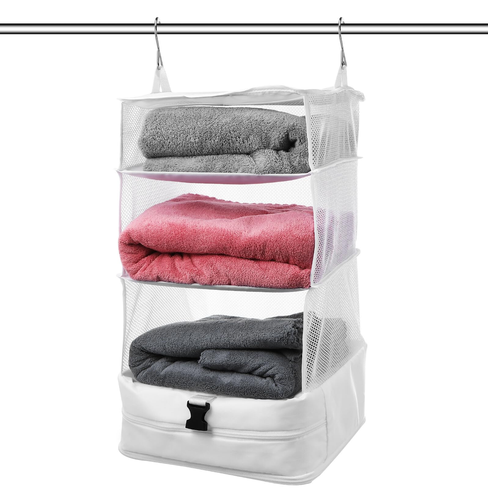STOBAZA Organizador Colgante de Ropa de Viaje 3 Capas Pequeño Tela Oxford Resistente Estante Plegable para Maletas y Armario Almacenamiento Multifuncional