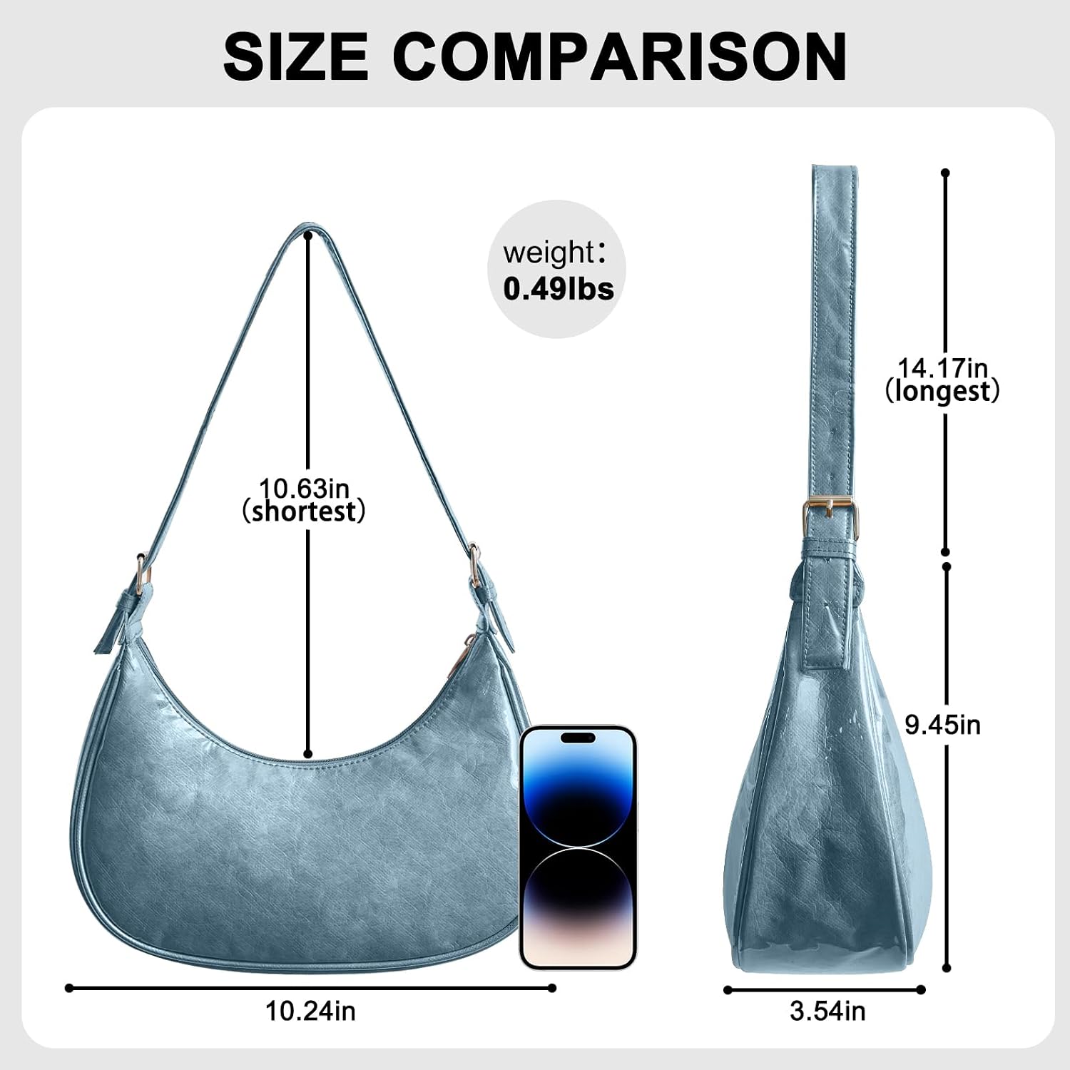 NAARIIAN Clear Bag for Stadium Events, Clear Purses Crescent Shoulder Bag, PVC Concert Tote Handbag with Zipper Closure