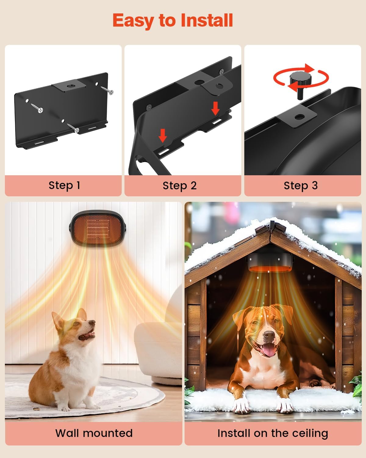 600W Dog House Heater with Thermostat, Pet Warmer for Cold Winter, 6.5 Ft Anti Chew Cord, Pet House Heater for Cold Winter Kennel & Outdoor Cat Shelter,Chicken Coop
