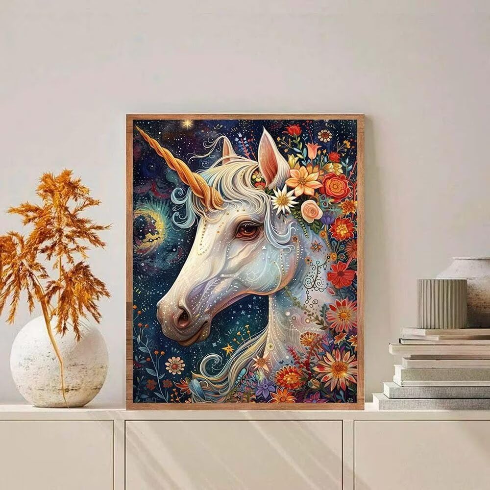 Diamond Painting Einhorn Erwachsene, Tier Diamond Painting Bilder xxl Groß 80x110cm, 5D Diamant Painting Set, DIY Crystal Arts Diamond-Painting, Diamond Painting Set, für Wand Deko Aesthetic Geschenke