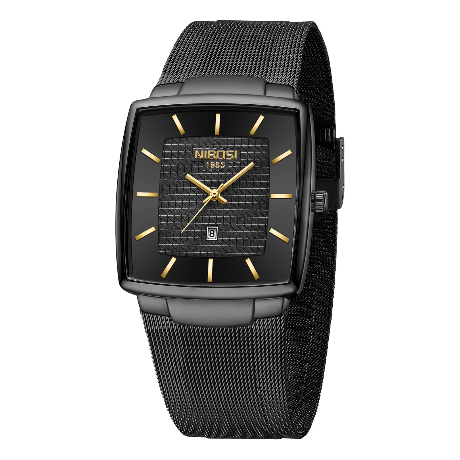 NIBOSIMen Watches Analog Quartz Square Military Waterproof Sport Business Wrist Watch for Men with Stainless Steel Mesh Strap Date Calendar