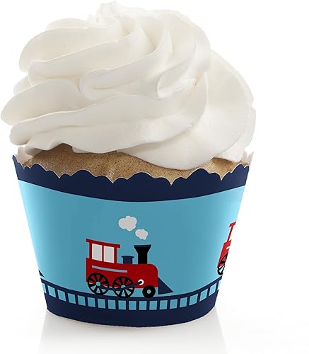 Big Dot of Happiness Juego de 12 envoltorios para cupcakes de cumpleaños o baby shower de tren de vapor