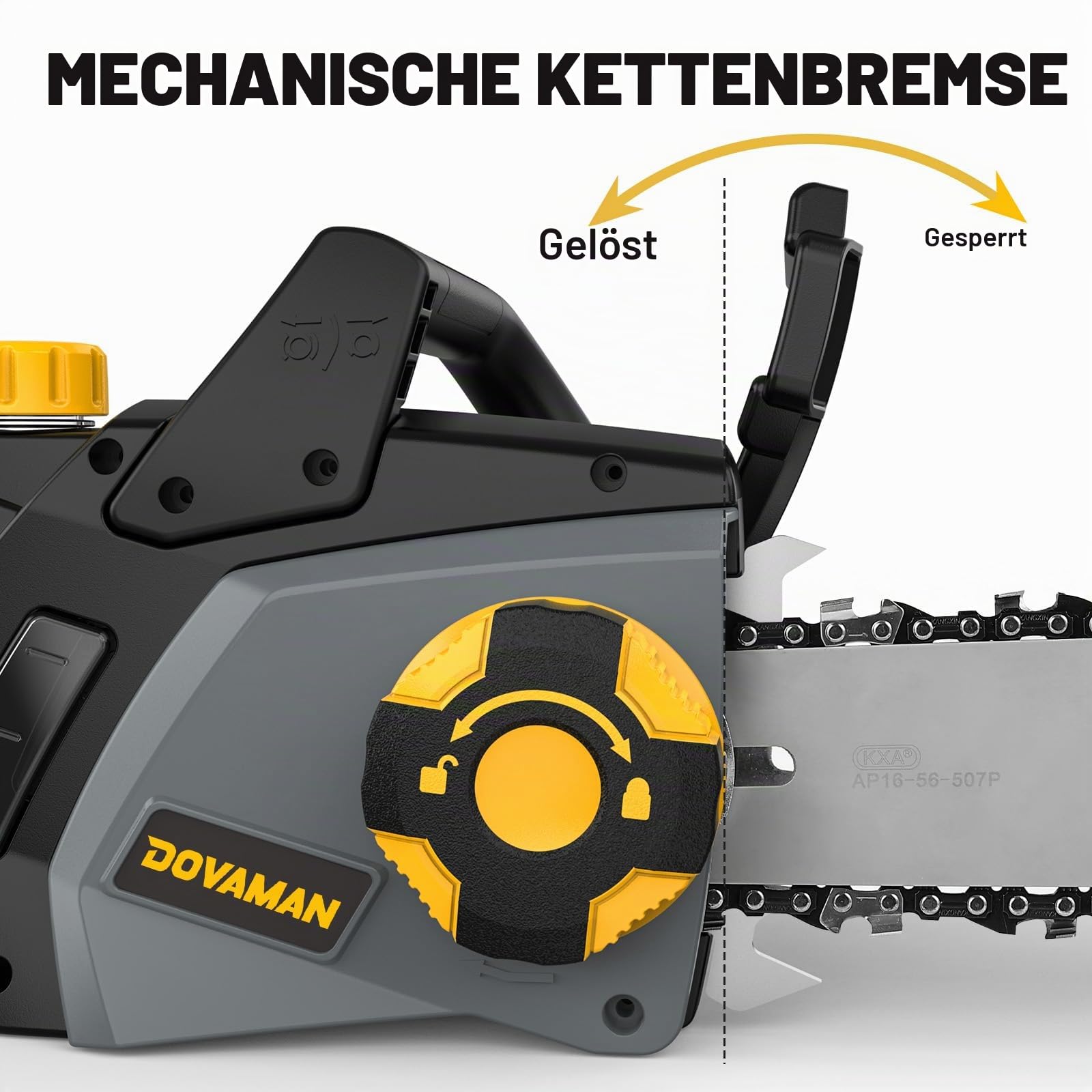DOVAMAN 2400W Elektro Kettensäge, 40cm Oregon Schwert und Kette, werkzeuglose Kettenspannung, 15m/s, Rückschlagschutz, inkl. 2 Ketten, Kettensäge ideal für Brennholz, Garten und Baumschnitt - DCS01A