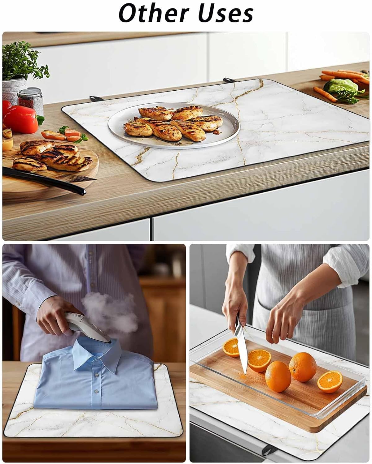 Stove Top Covers for Electric Stove 36x21 Inches, White Marble HeatResistant Glass Cooktop Protector, Nature Marble Crack Yellow-golden Lines Ceramic Stovetop Countertop Covers Mat, Modern Oven Cover