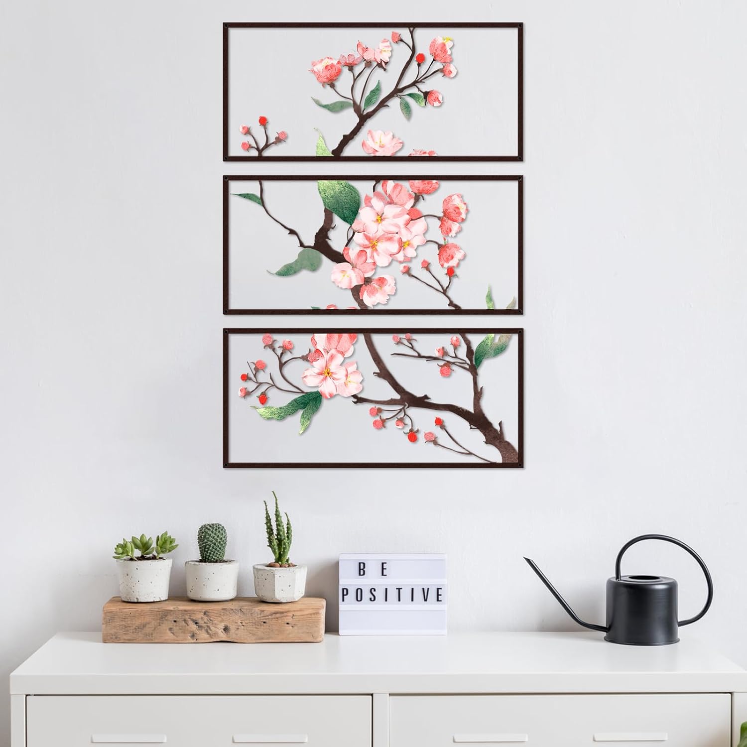 Resama 3 Pcs Metal Flowers Wall Decor - Minimalist Floral Sculpture, Modern Floral Wall Arts Hanging Decor for Living room Bathroom Bedroom Dining Room Kitchen Indoor Outdoor (30.6x22in)