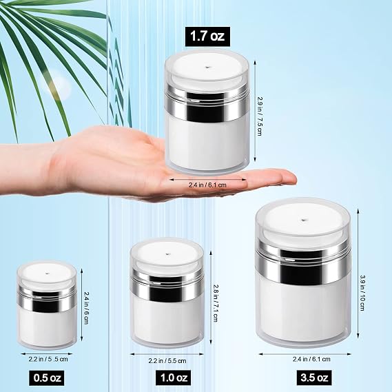 3 Pack Lotion Dispenser with Mluchee Pump, Airless Pump Jars Mixed (1oz+1.7oz+3.5oz) Pump Bottle Distributor Humidifier Container For Cream, Drunk Elephant Containers, Empty Lotion Bottle Cosmetics