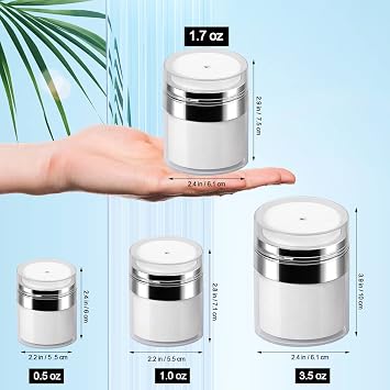 3 Pack Lotion Dispenser with Mluchee Pump, Airless Pump Jars Mixed (1oz+1.7oz+3.5oz) Pump Bottle Distributor Humidifier Container For Cream, Drunk Elephant Containers, Empty Lotion Bottle Cosmetics