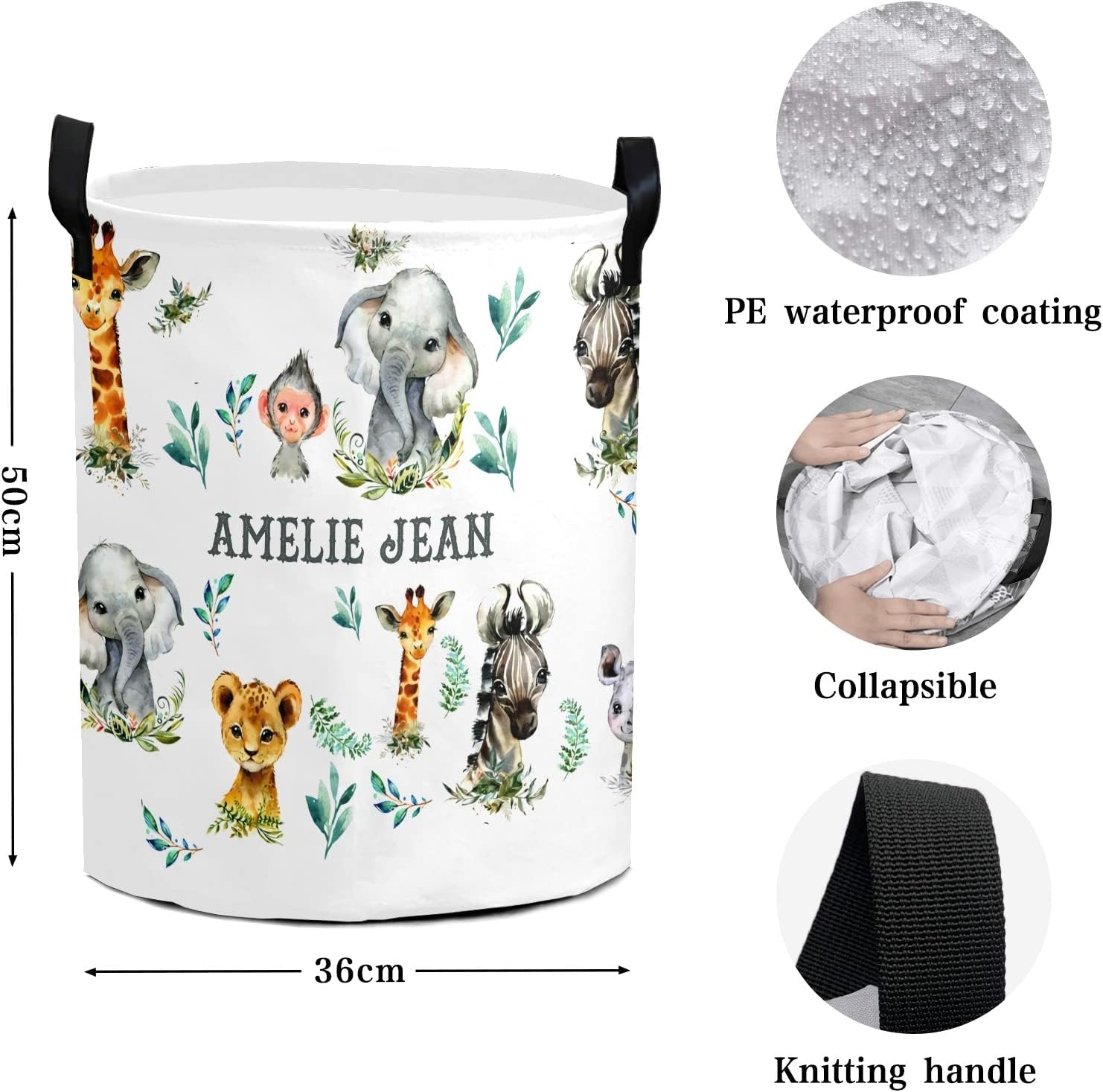 Safari Animal Elephant Zebra Leopard Storage Bin, Waterproof Oxford Fabric Clothes Basket Organizer for Laundry Hamper,Toy Bins,Gift Baskets, Bedroom, Clothes,Baby Nursery