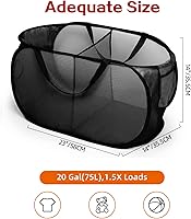 Vista 4 de Cestas de lavandería plegables, cesto de lavandería de malla plegable, cesta de lavandería emergente duradera, 2 cestos para ropa con compartimentos