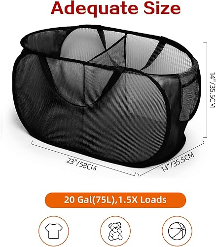 Miniatura 4 de Foldable Laundry Baskets, Collapsible Mesh Laundry Hamper, Durable Pop Up Laundry Basket, 2 Compartments Clothes Hampers for Laundry, Easy to Carry