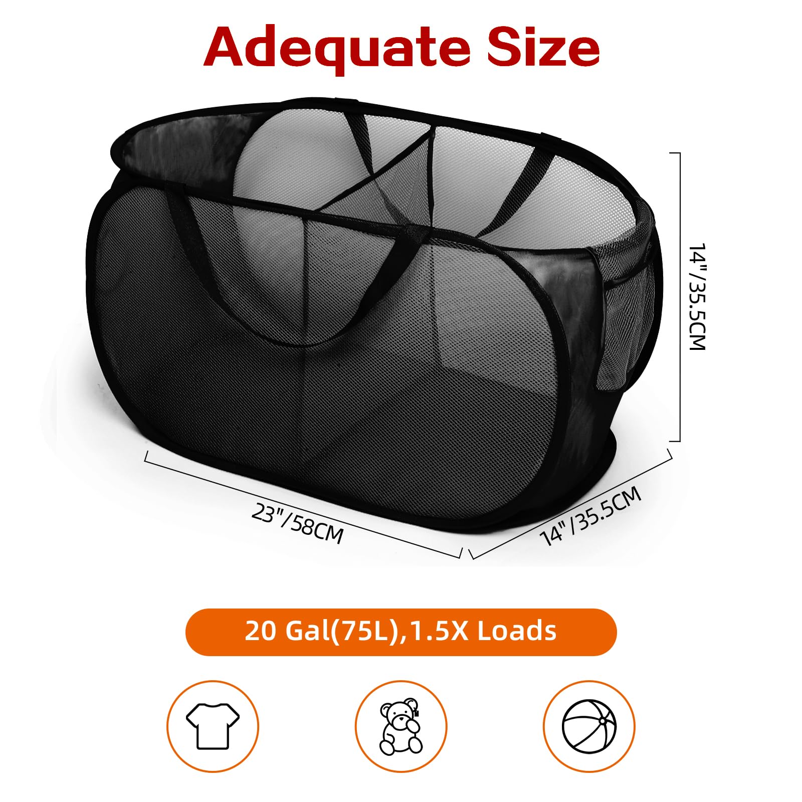 Diggoour Durable Collapsible Laundry Baskets, 2 Compartments Pop Up Laundry Hamper with Handy Pocket - Image 3