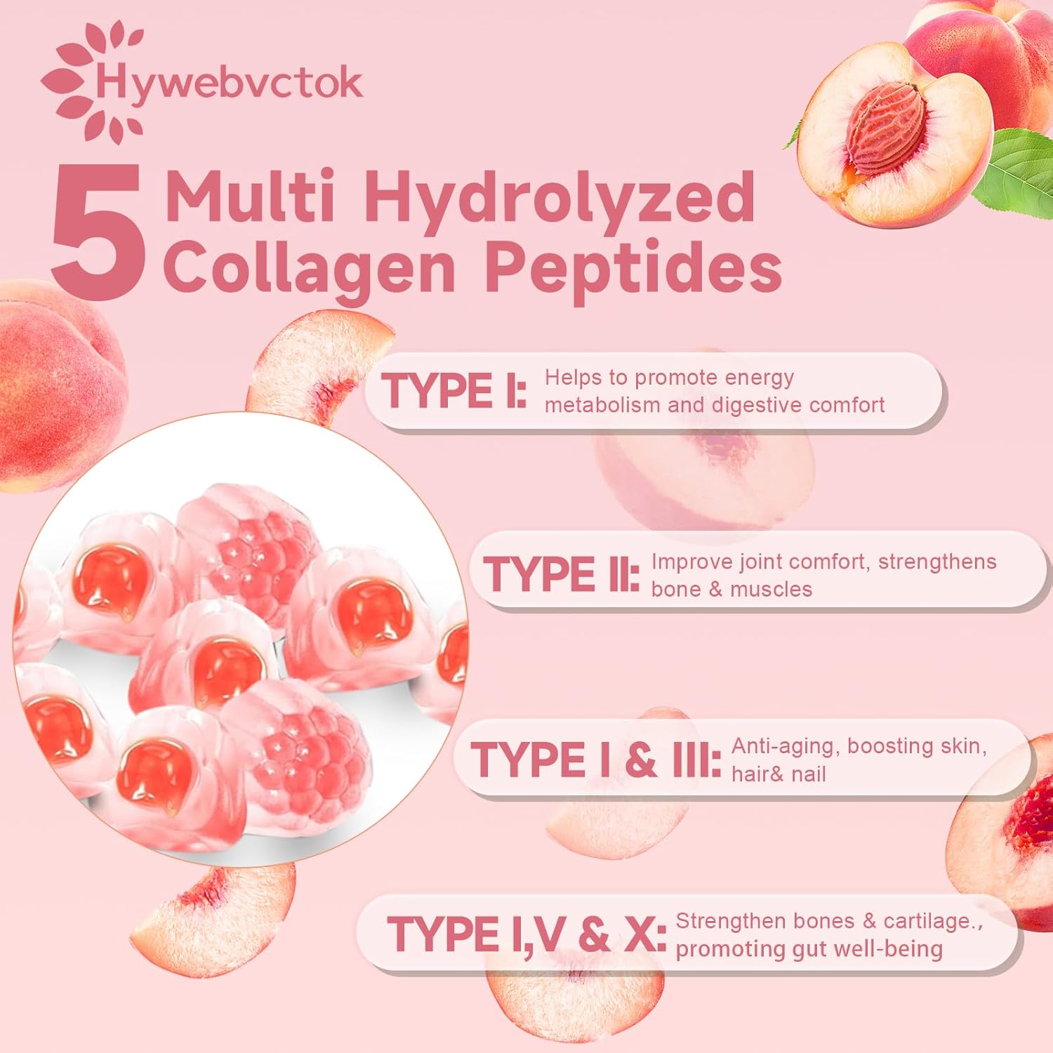 180 Count Marine Collagen Gummies for Women Men Sugar Free, Hydrolyzed Collagen Peptides Type I,II,III,V,X w/ 5000 Mcg Biotin,Hyaluronic Acid, Vitamin C A D E B6 B12 for Skin Hair Nails Bone Health - Image 4