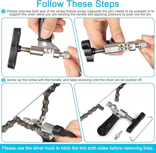 Miniatura 5 de Kit de herramientas de reparación de cadena de bicicleta con alicates de eslabones de bicicleta, herramienta divisora de rompecadas, 6 pares de