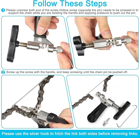 Bike Chain Repair Tool Kit with Link Pliers, Chain Breaker Splitter and 6 Pairs Missing Links for Shimano, SRAM and KMC Compatible 7-11 Speed and Single Speed Bicycle Chains