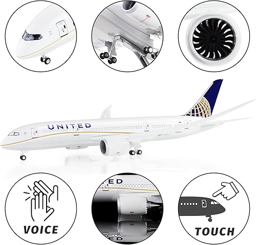 Miniatura 3 de Lose Fun Park 1:130 Escala Grande Modelo Avión United Airlines Boeing 787 Modelos Aviones Diecast Aviones con luz LED para colección o regalo