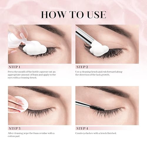 Miniatura 8 de HG LASH - Kit de 2 champú para pestañas, 3.4 fl oz, limpiador de extensiones de pestañas con cepillo y varita de rímel, limpiador espumoso de