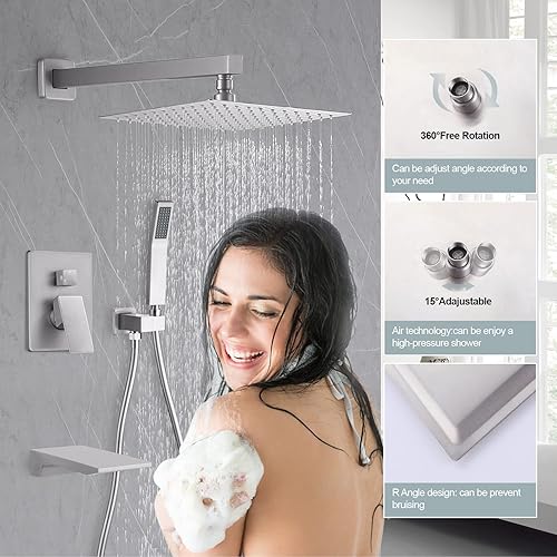 Miniatura 5 de Grifo de ducha de lluvia con boquilla de bañera, montaje en pared, grifos de ducha con boquilla de cascada para bañera y válvula de ducha, juego