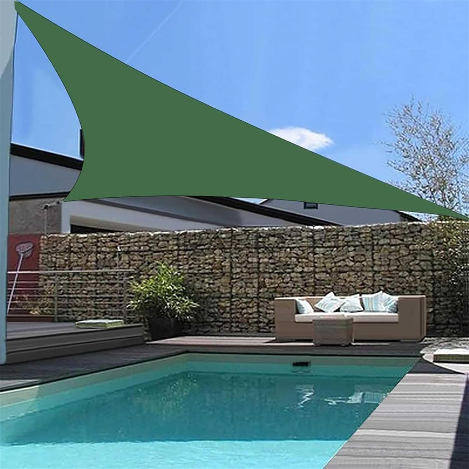 3x4x5M Right Angle Triangle Shade Sail with Hardware Kit Waterproof Oxford Sun Canopy for Patio Garden Pool (Dark Green)