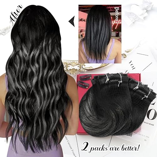 Miniatura 6 de Moresoo Extensiones de cabello humano con pinzas, sin costuras, trama con poliuretano, para toda la cabeza, balayage, ombré, negro a rubio platino,