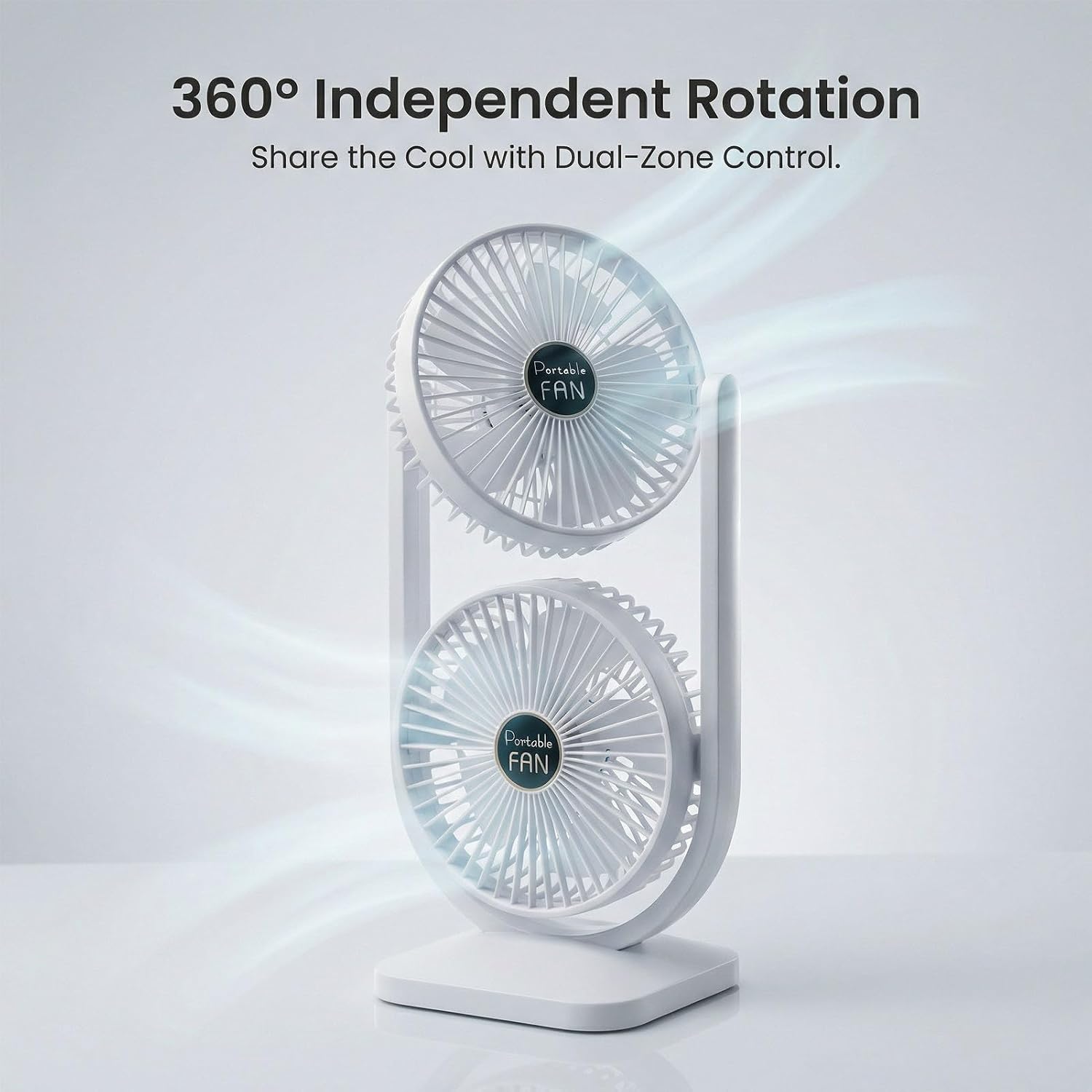 AUNMAS Dual Head Desk Fan USB Rechargeable Portable with 3000mAh Battery 3 Speed Adjustable for Home Office Bedroom Dorm