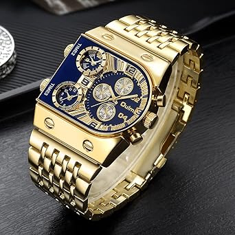 Oulm Auto Date Orologio da uomo Orologio da polso al quarzo quadrato in oro per uomo Sport Multi-fuso orario milare maschile impermeabile reloj hombre