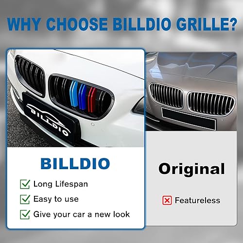 Miniatura 11 de Rejilla frontal F10 para riñón con doble listón, color negro brillante, compatible con BMW Serie 5 2010-2017, F10, F11, F18, Sedan 520i, 528i, 535d