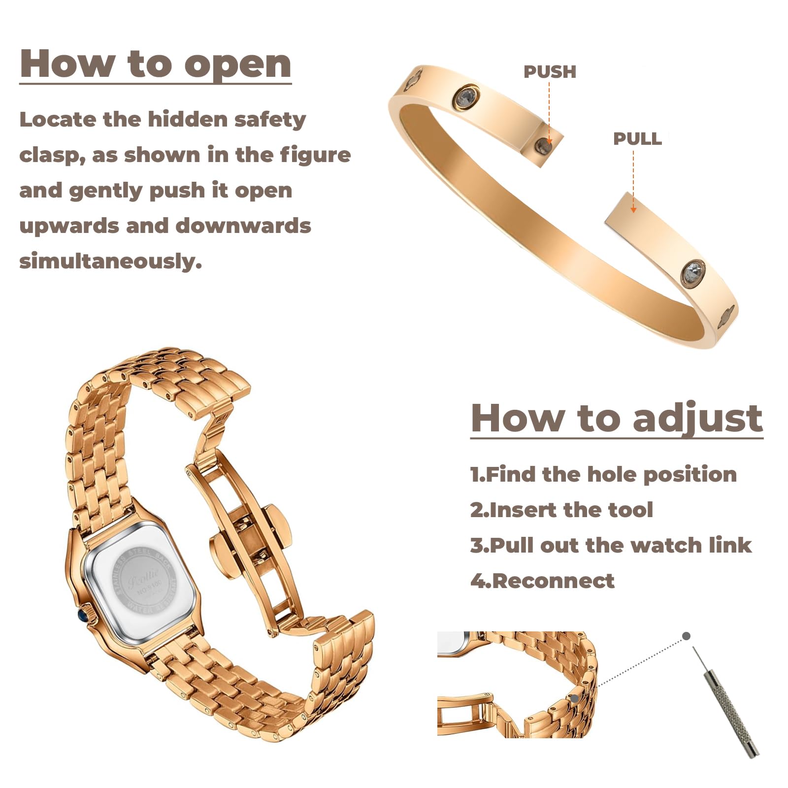 Relojes de oro para mujer, pequeña esfera romana vintage, pulsera de amor, elegante juego de joyas para mujer