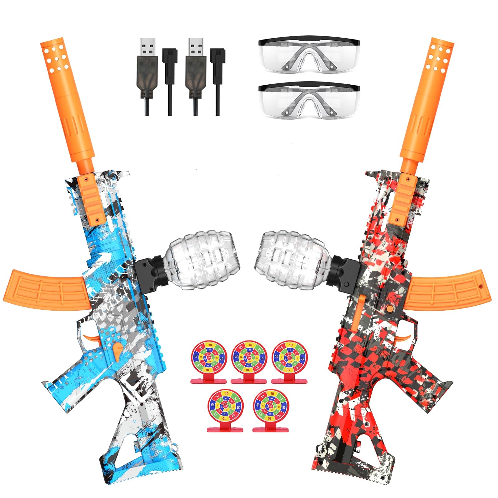 View 1 of 2 Pack Splatter Blasters, Full Auto Splat Blaster Toy Kits, 50000+, 10 Rs Per Seconds, 600 Hopper, Outdoor Team Game Activities Toy, 2 Rechargeable Batteries, Age 12+ Year Up